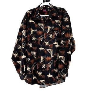 VINTAGE Novin Direction Men's Abstract Shirt XL Black Peach Skin Designer Preppy
